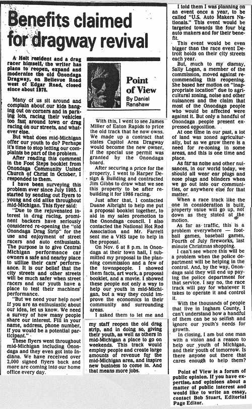 Onondaga Dragway - Article From Lansing State Journal (newer photo)